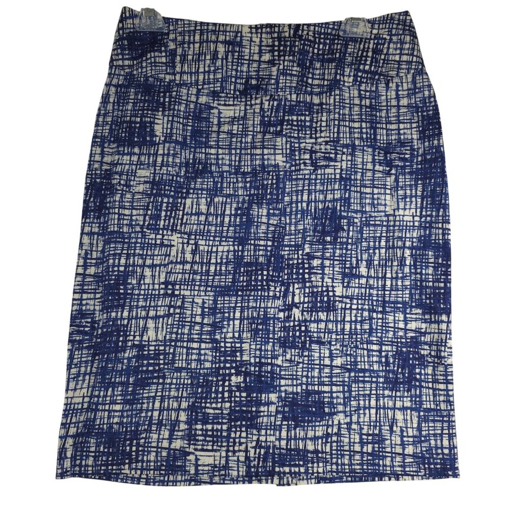 Sharagano Printed Pencil Skirt Size 4 Navy White Cotton Stretch Business Golf